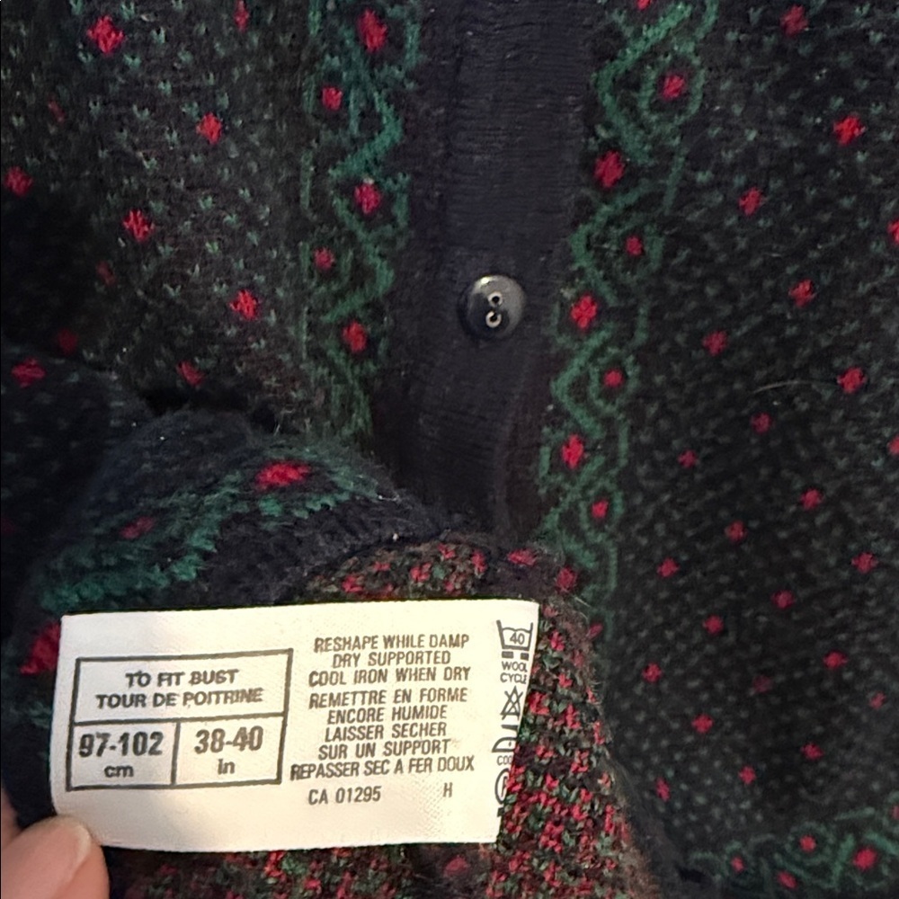Vintage St. Michael Cardigan Sweater | Fair Isle Style | Navy Red Green | Size L - Picture 6 of 6